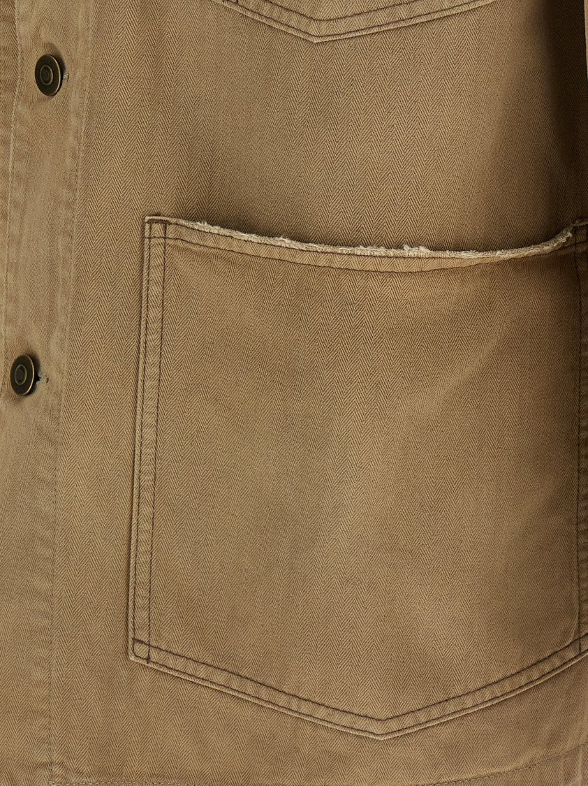 Maison Margiela Used-Effect Herringbone Cotton Canvas Jacket With Corduroy Collar
