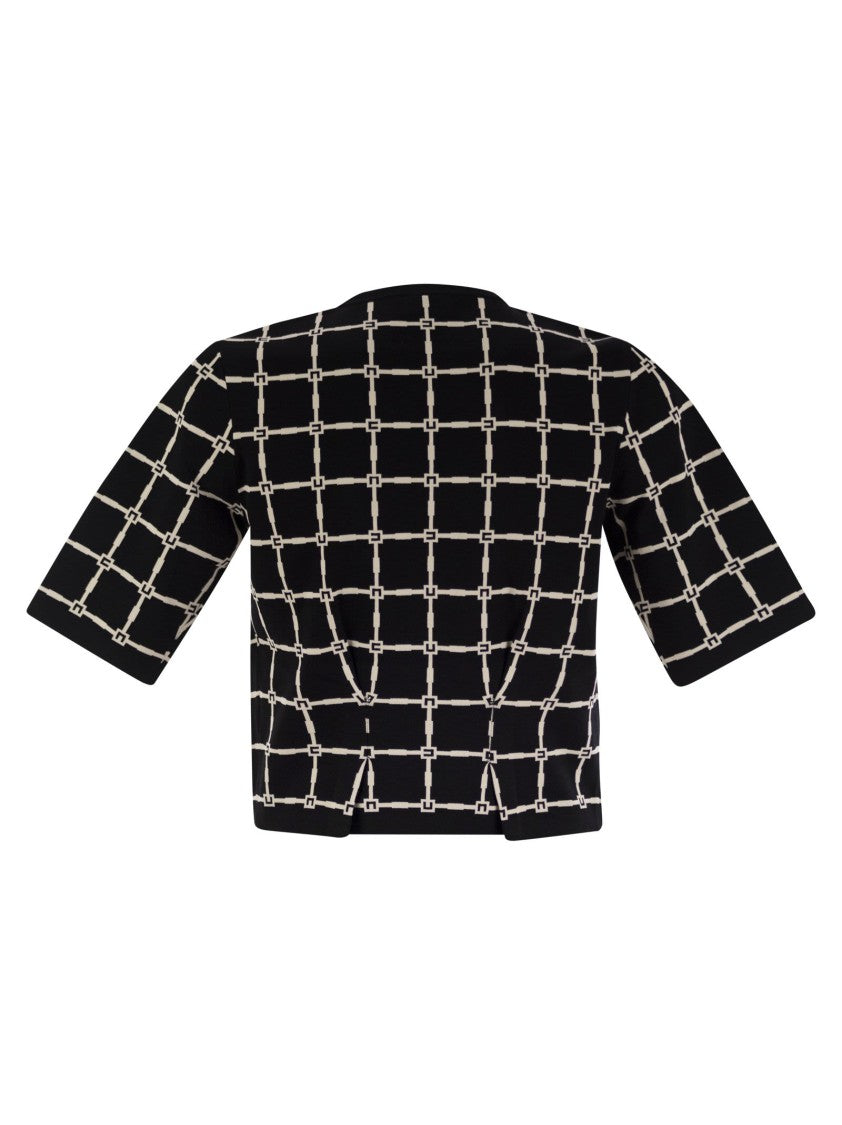 Elisabetta Franchi Jacquard Logo Cardigan With Gold Buttons