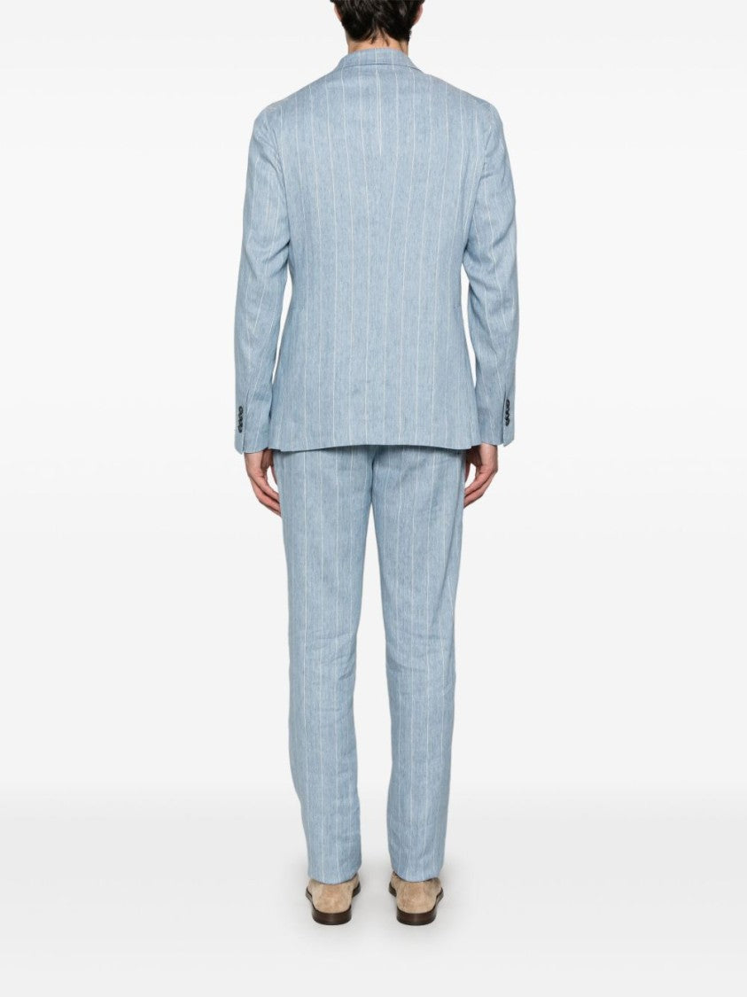 Tagliatore Pastel Blue Pinstriped Suit With Double-Breasted Design