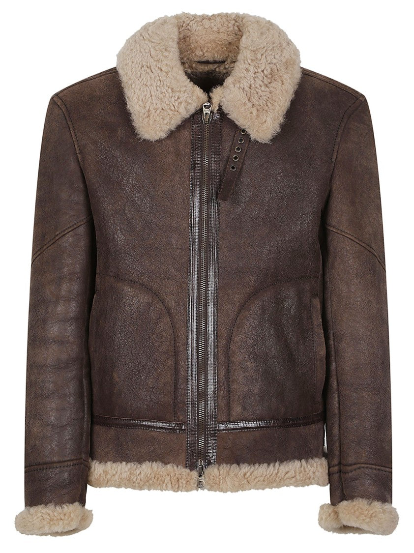 Stewart Sylvester Rich Brown Leather Aviator Jacket