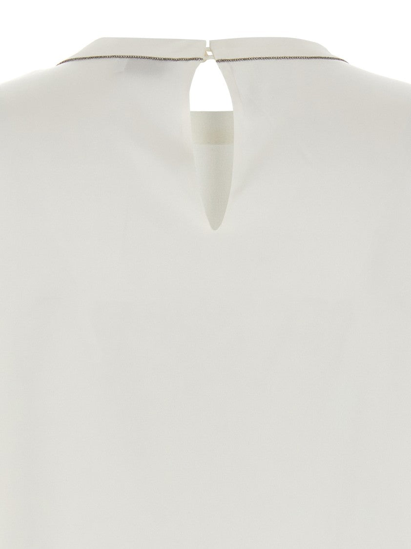 Brunello Cucinelli Silk Crewneck Blouse With Cut-Out Details