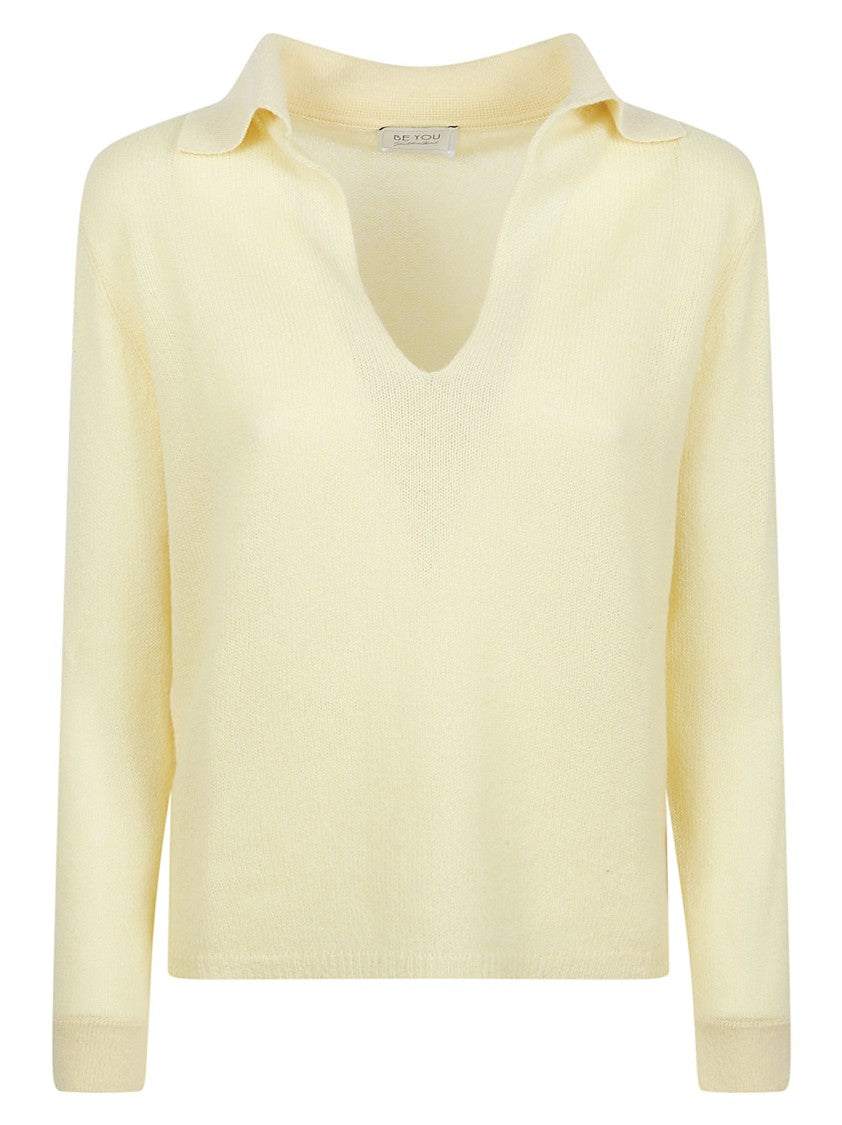 Be You Light Yellow Knit Polo Top