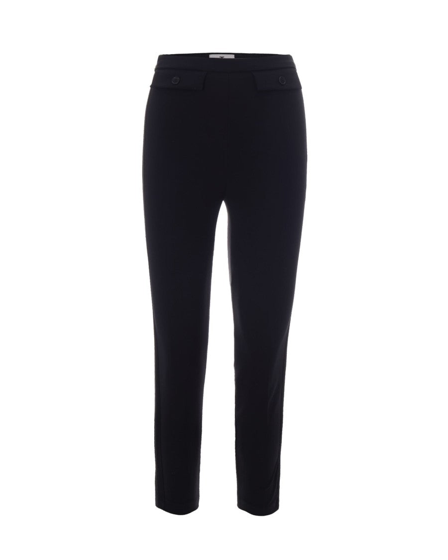 Elisabetta Franchi Black Crepe Satin Detail Fitted Pants