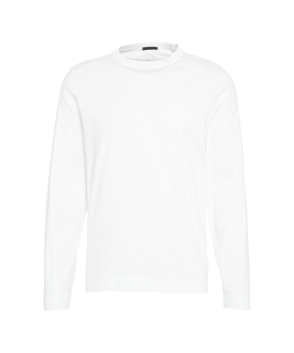 Transit Long-Sleeved White Cotton T-Shirt With V-Stitch Detail