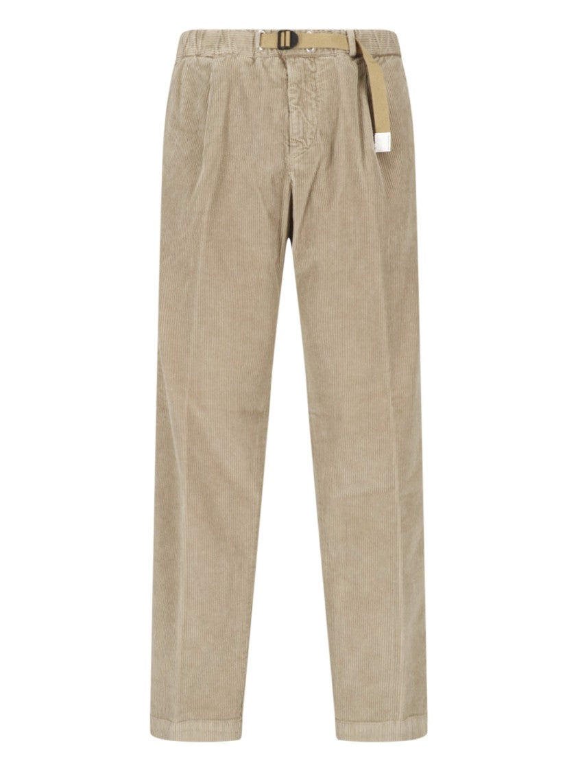 White Sand Beige Pleated Corduroy Straight-Leg Pants