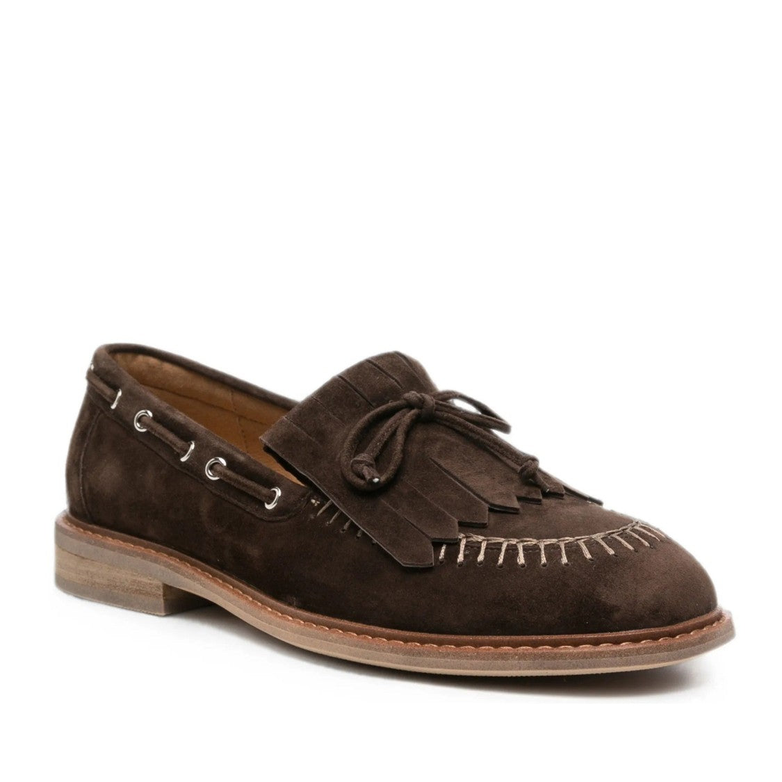 Adrianna Feretti Brown Decorative Fringe Bow Suede Loafers