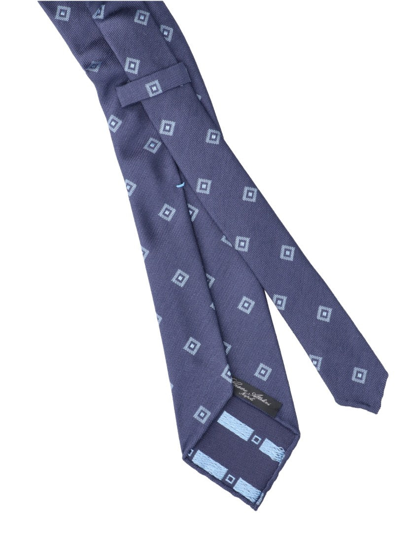 Cesare Attolini Deep Blue Diamond Check Silk Necktie