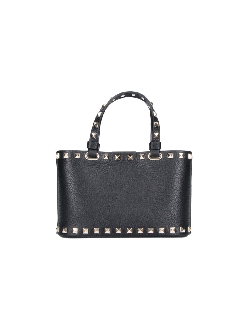 Valentino Garavani Black Rockstud Mini Studded Calfskin Leather Tote Bag