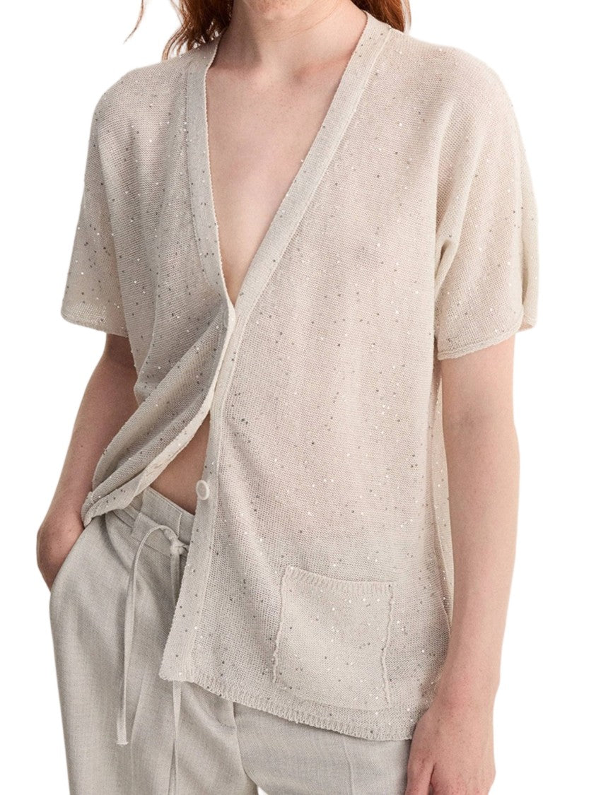 Biancalancia Relaxed-Fit V-Neck Textured Cardigan