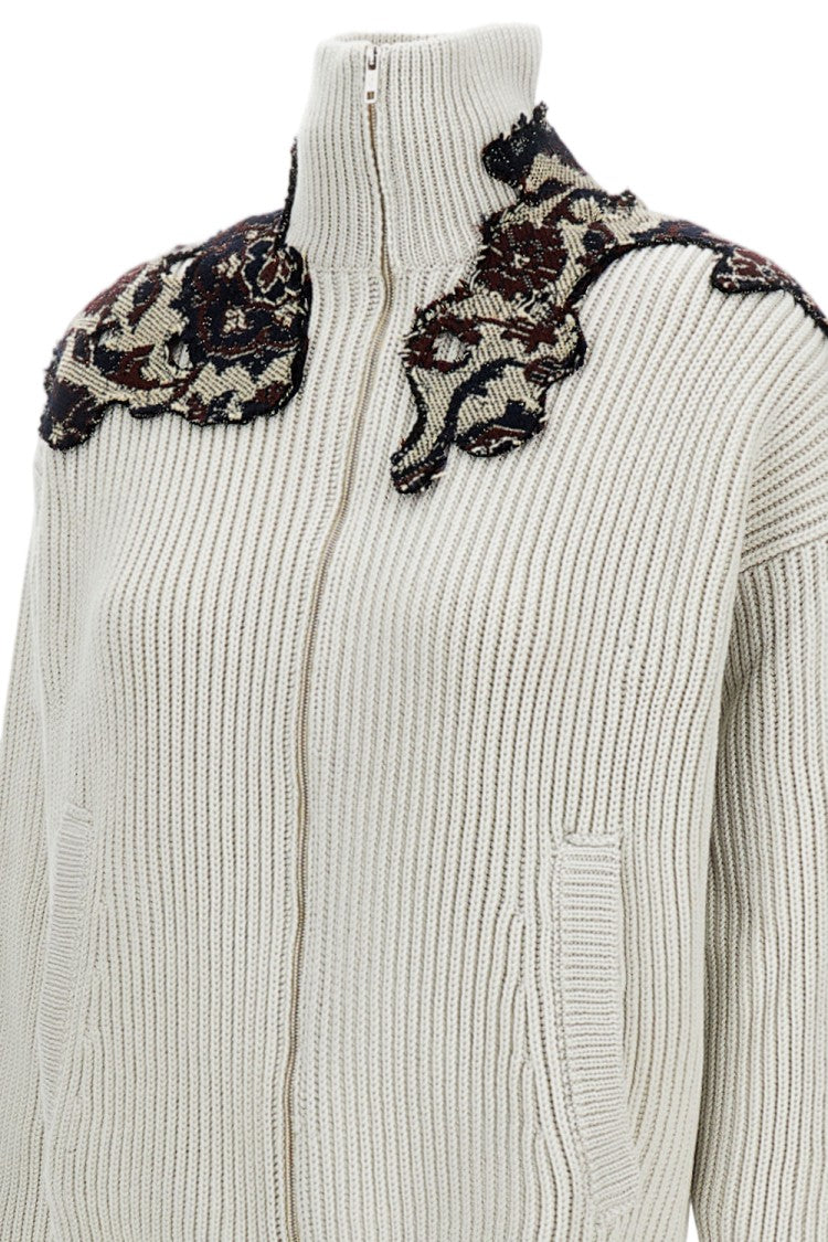 Durazzi Milano Ribbed Weave Wool Bomber Jacket With High Neck And Decorative Appliqués