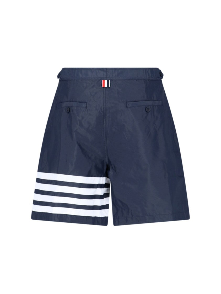 Thom Browne Navy Blue Shorts With White 4-Bar Stripe Detail