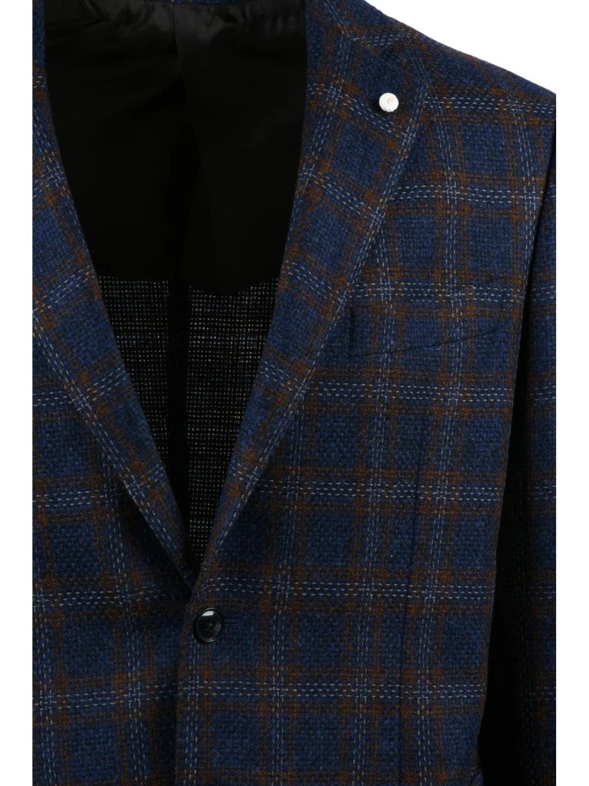 Luigi Bianchi Checkered Wool Cotton Cashmere Blend Jacket With Soft Texture