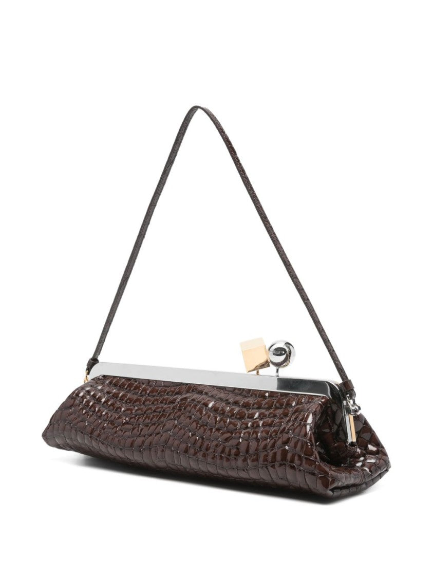 Jacquemus Glossy Crocodile-Embossed Handbag With Metallic Clasp