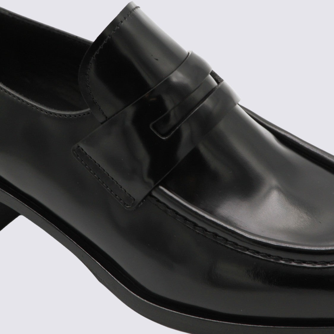 Church's Polished Black Leather Loafer Flats With Strap Detail