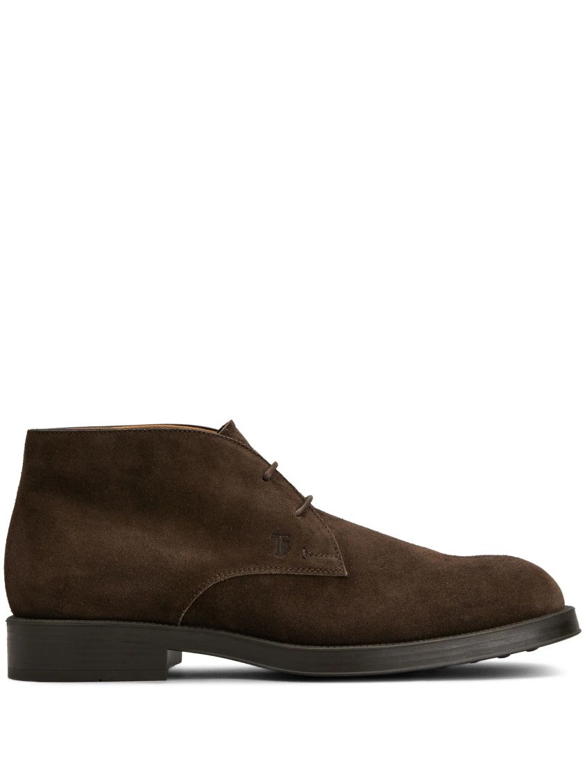Tod's Rich Brown Suede Formal Ankle Boots With Lace-Up Design