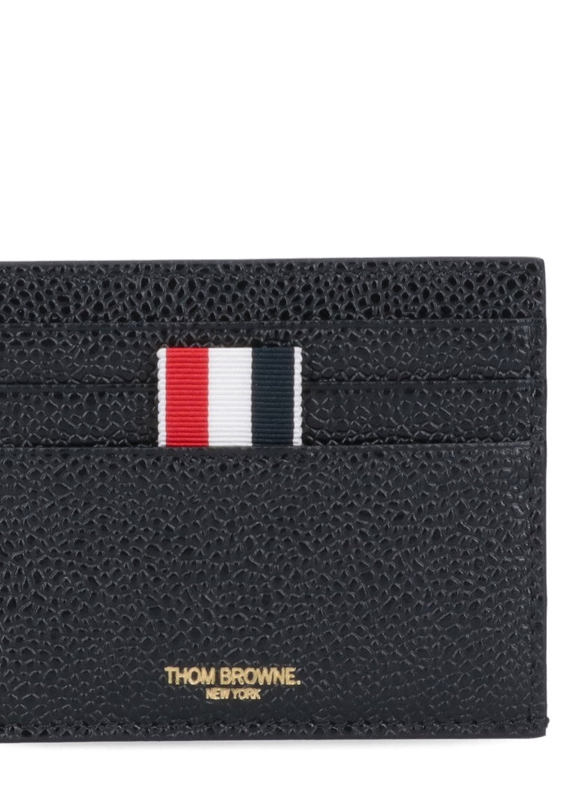 Thom Browne Calf Leather Cardholder With Grosgrain Accent And Embossed Logo