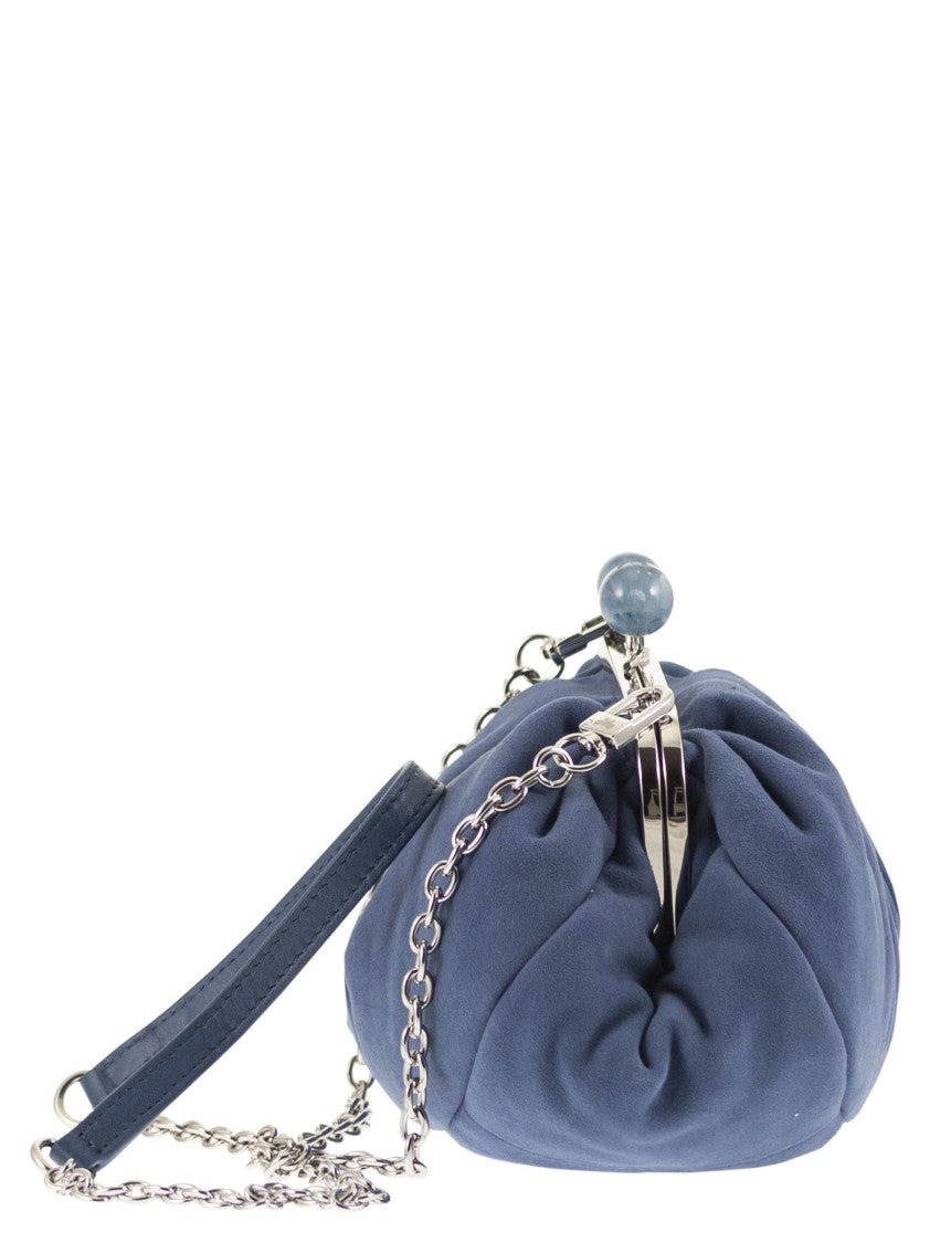 Max Mara Pasticcino Small Suede Clutch With Marbled Bead Closure