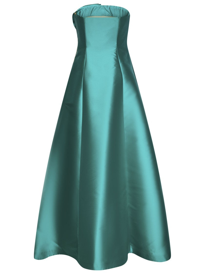Alberta Ferretti Green Mikado Draped Waist Bustier Dress
