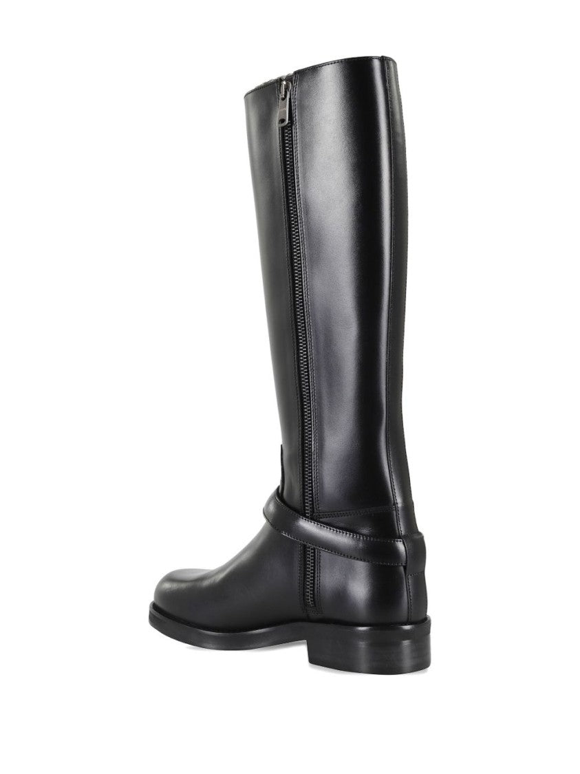 Coperni Black Leather Buckle Knee High Boots