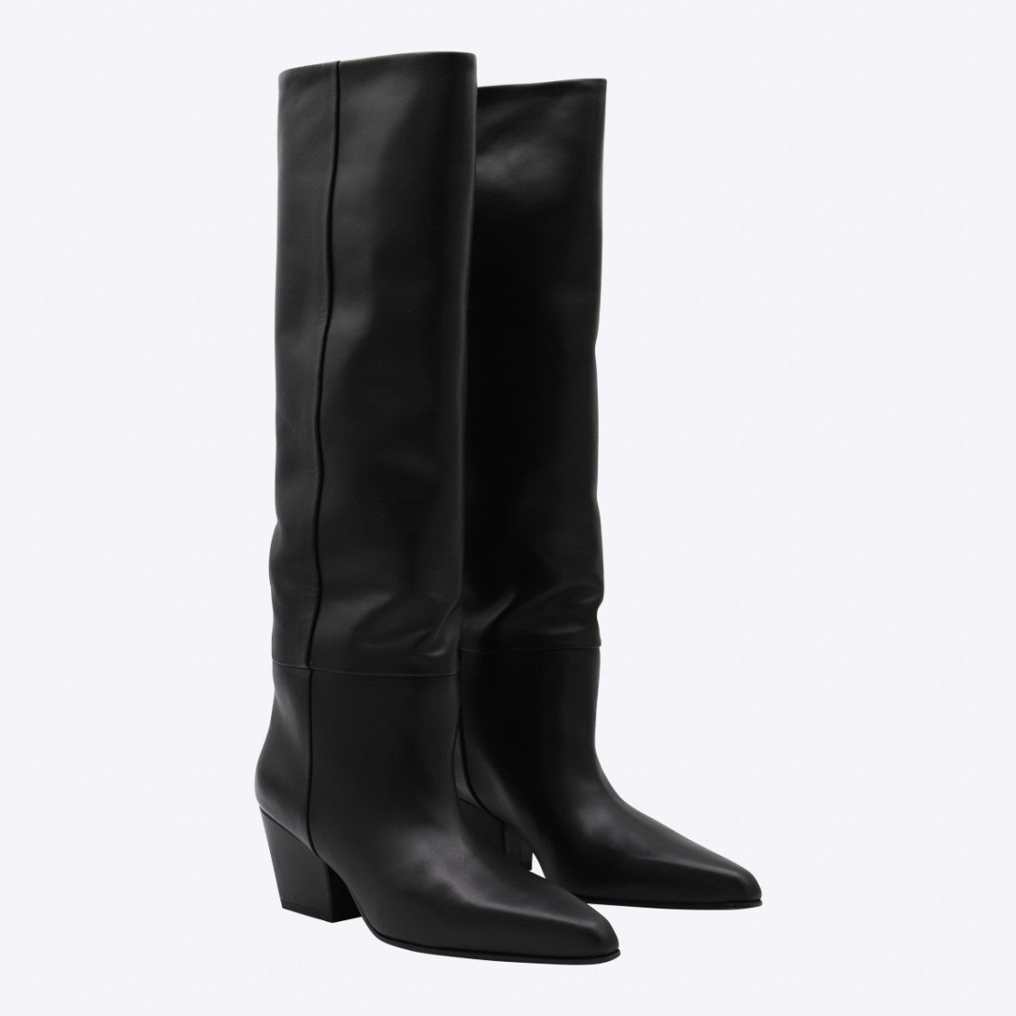 Paris Texas Pointed Toe Black Boots With Mid-Height Block Heel