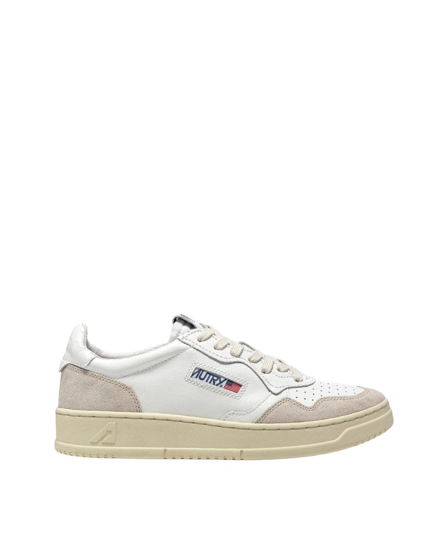 Autry Autry Medalist Low White Leather And Beige Suede Sneakers