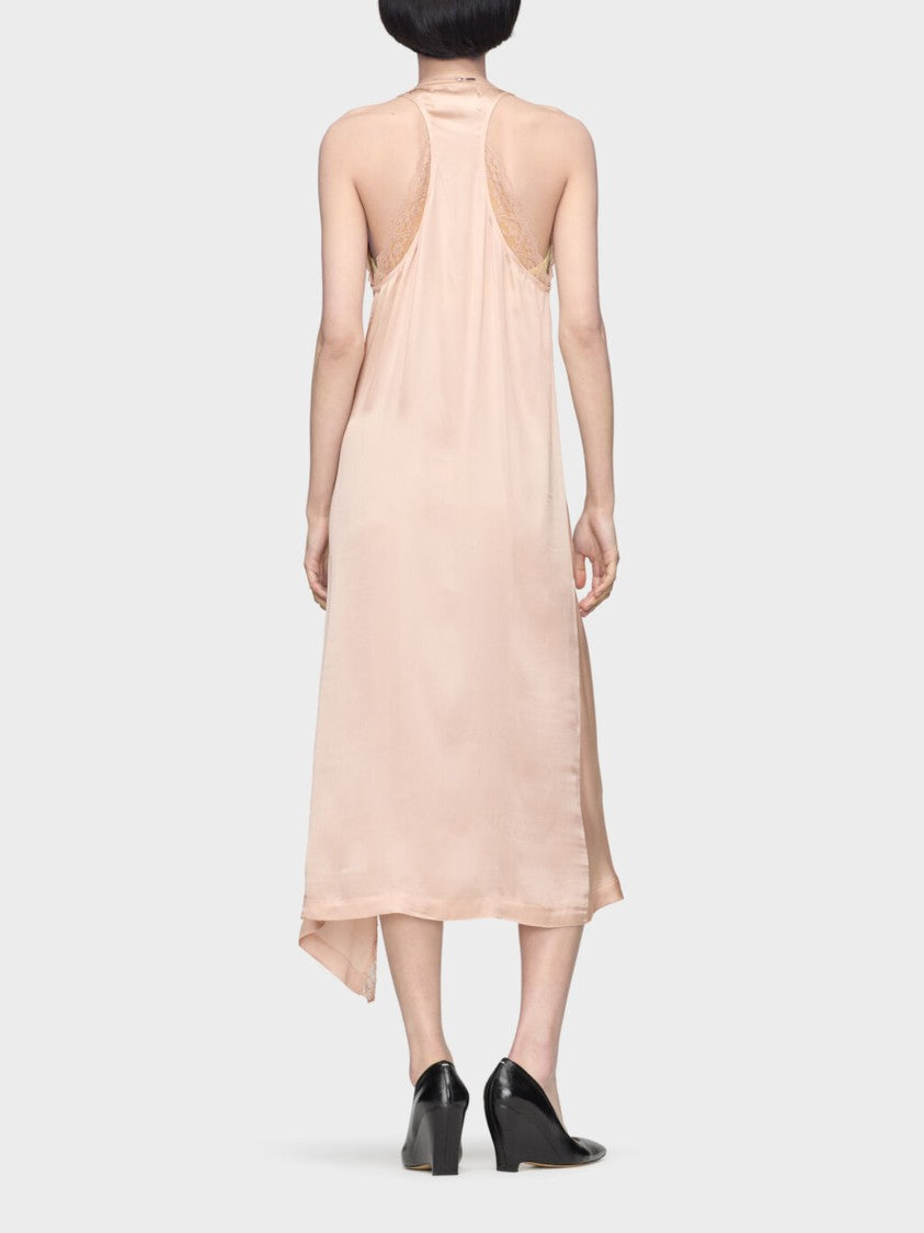 Maison Margiela Pink Lace Trim Silk Satin Midi Dress