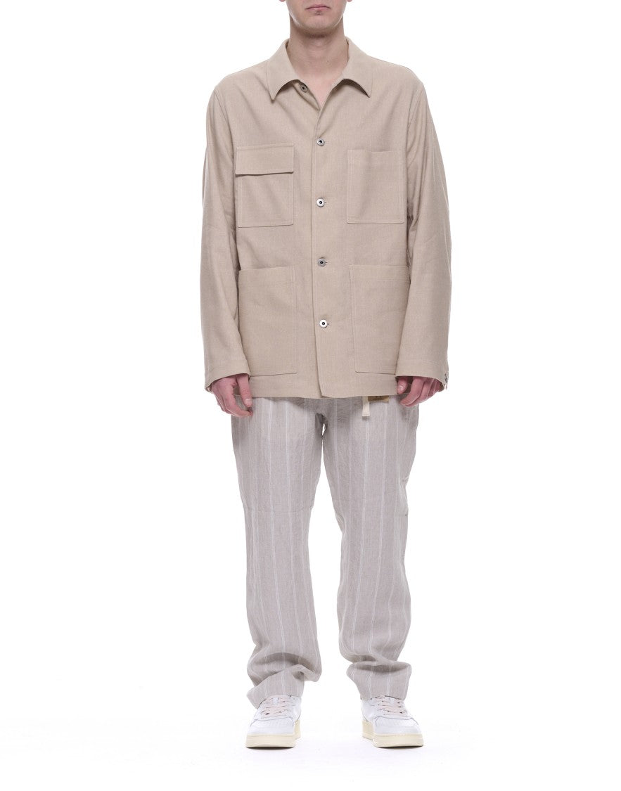 East Harbour Surplus Light Grey Oxnard Striped Linen Trousers