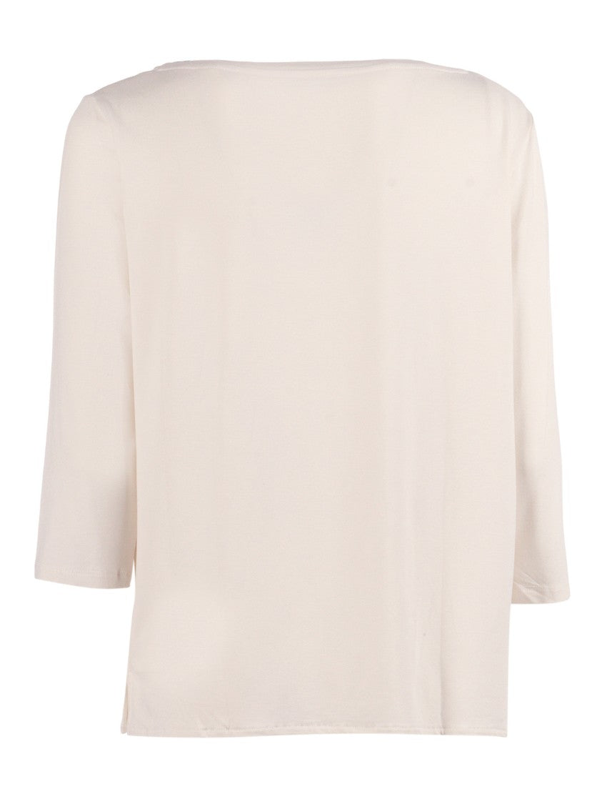 Filatures Du Lion Cream Boat Neck Three Quarter Top