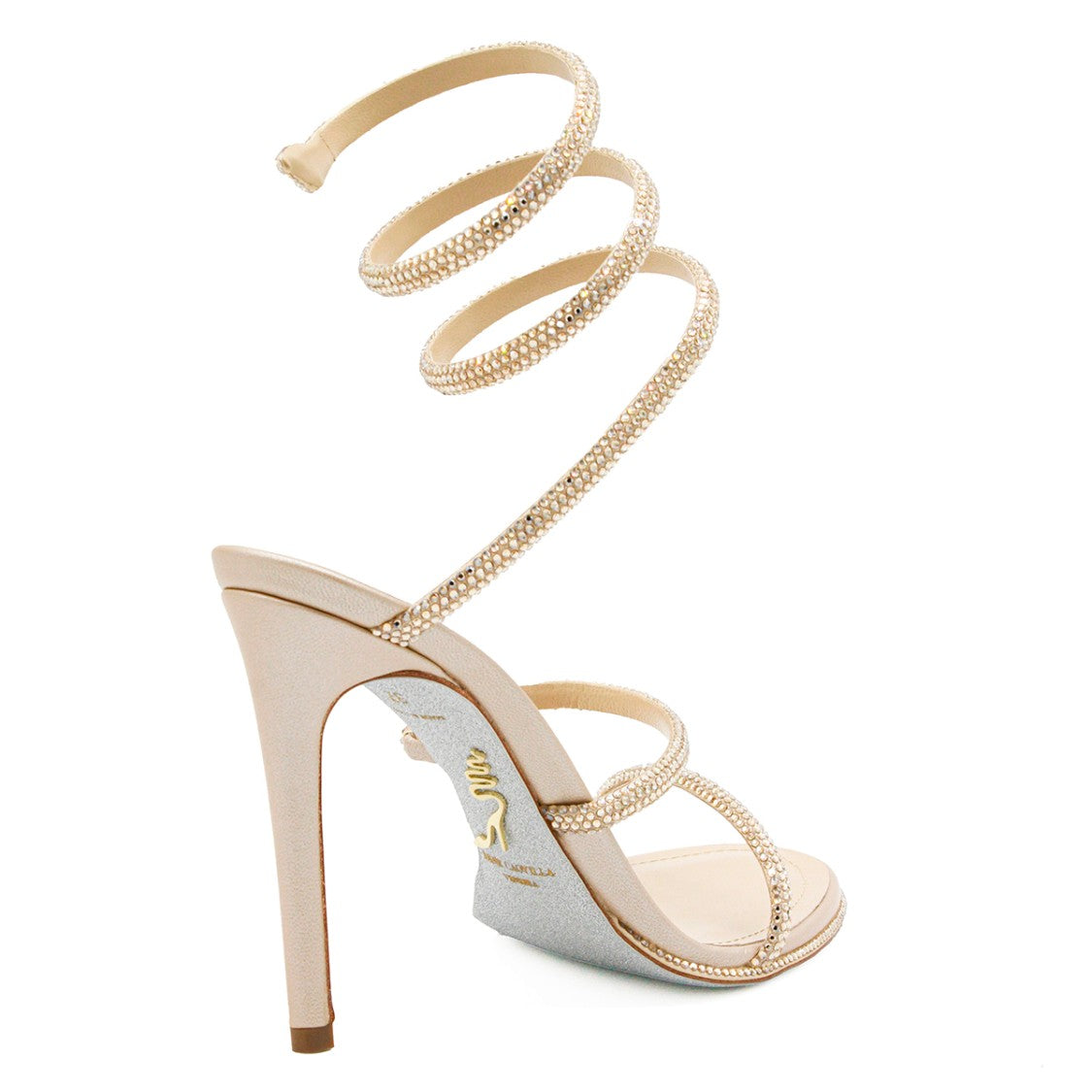 René Caovilla Gold Strass Stiletto Sandals