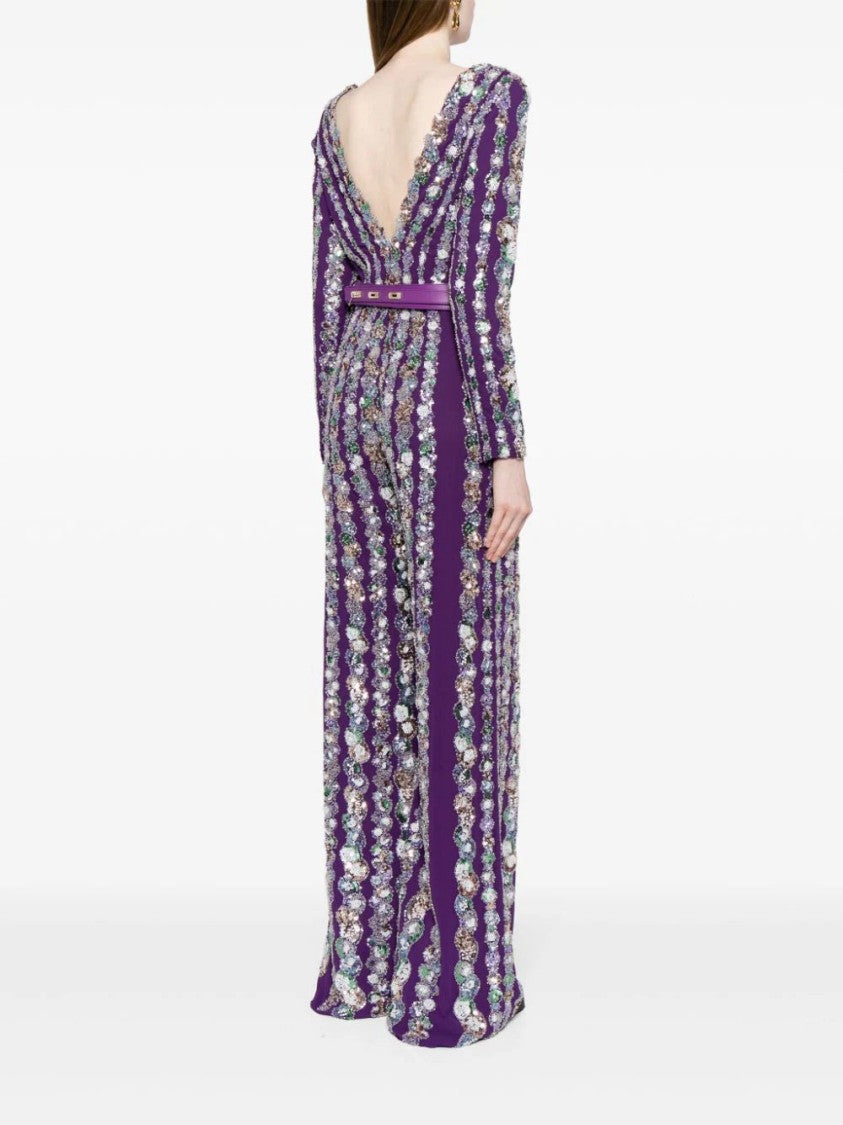 Saiid Kobeisy Canton Crepe Beaded Jumpsuit With A Wrapped Top