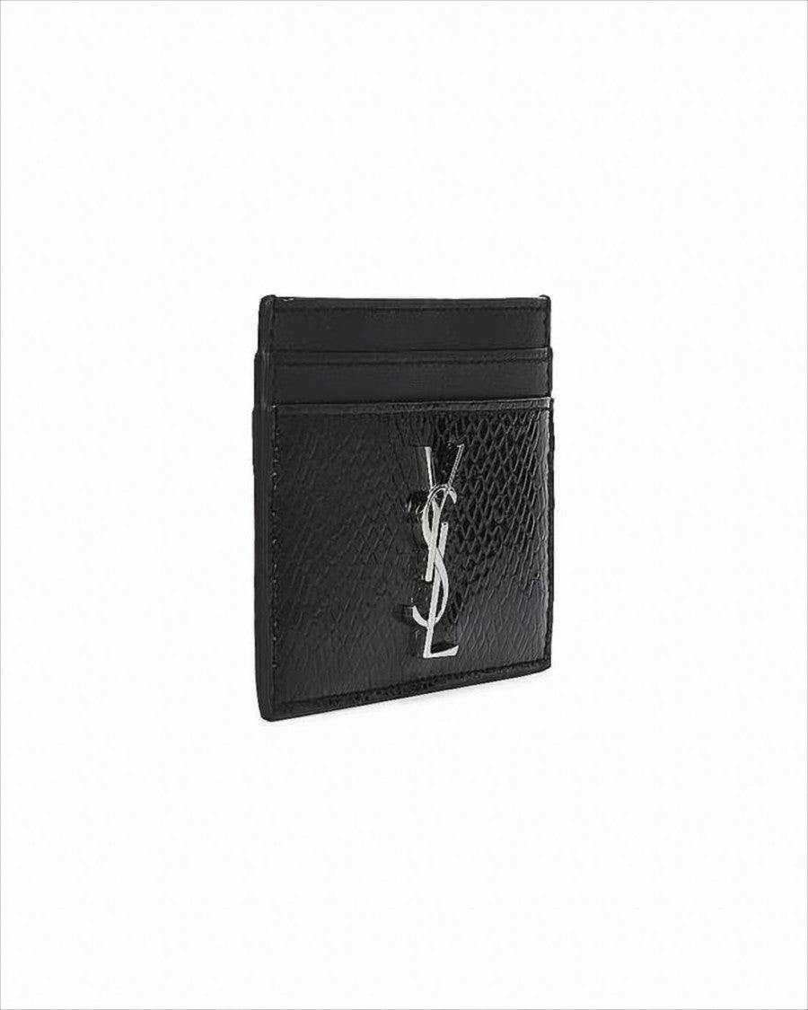 Saint Laurent Textured Black Leather Card Wallet