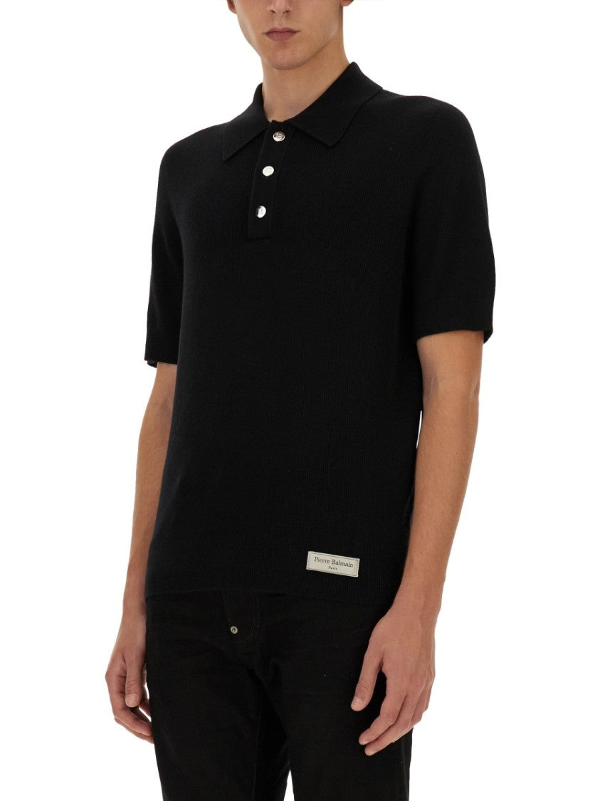 Balmain Textured Merino Wool Polo Shirt