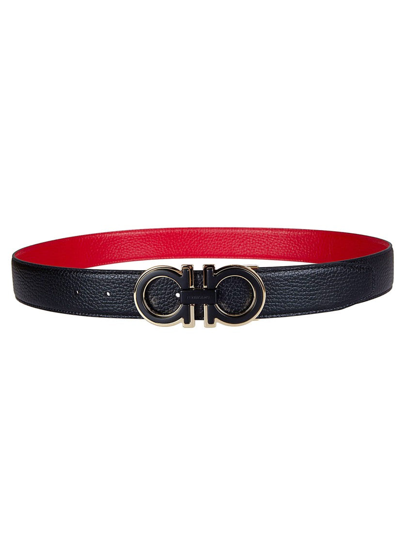 Ferragamo Textured Black Leather Belt With Gancini Buckle