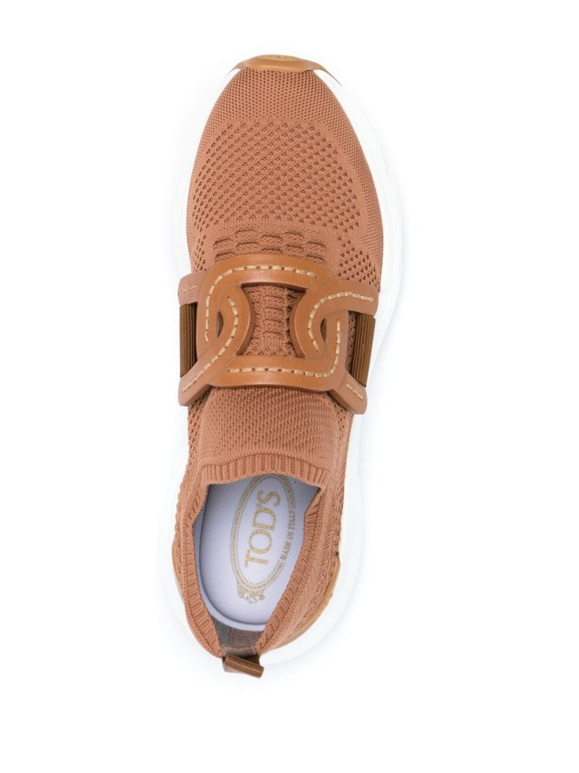 Tod's Brown Knitted Slip-On Sneakers With Chain-Link Detailing