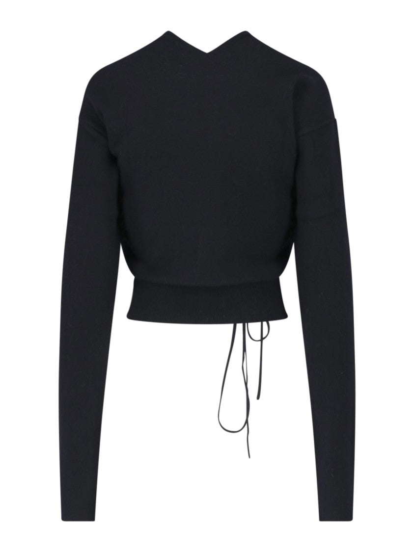 Extreme Cashmere Black Ella Cropped Cashmere Tie-Front Cardigan