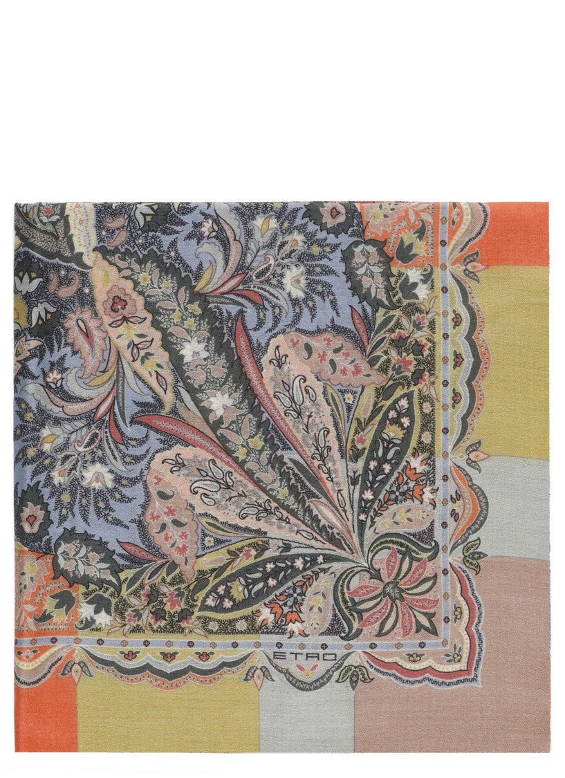 Etro Intricate Paisley Print Cashmere, Silk And Wool Scarf