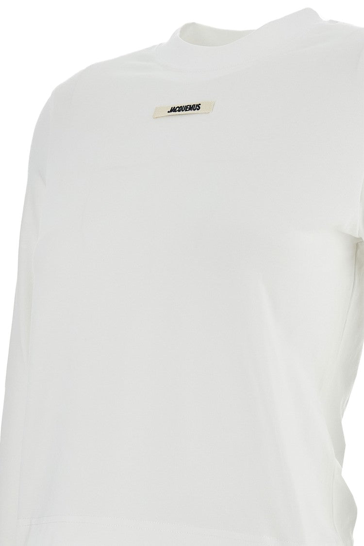 Jacquemus Cropped White Long-Sleeved Crew Neck T-Shirt
