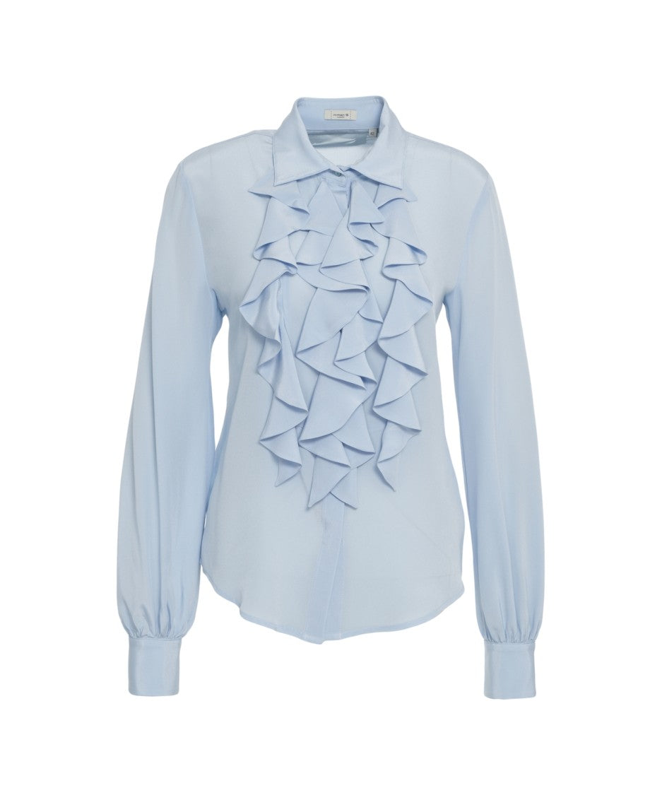 Himon's Ruffled Front Blouse With Classic Collar