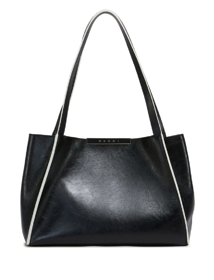 Marni Trapezoidal Black Calf Leather Handbag