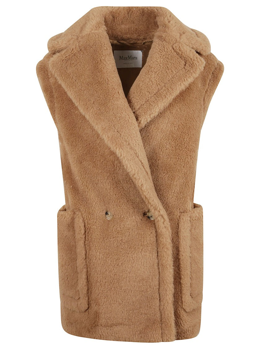 Max Mara Sleeveless Teddy Jacket With Double-Breasted Front