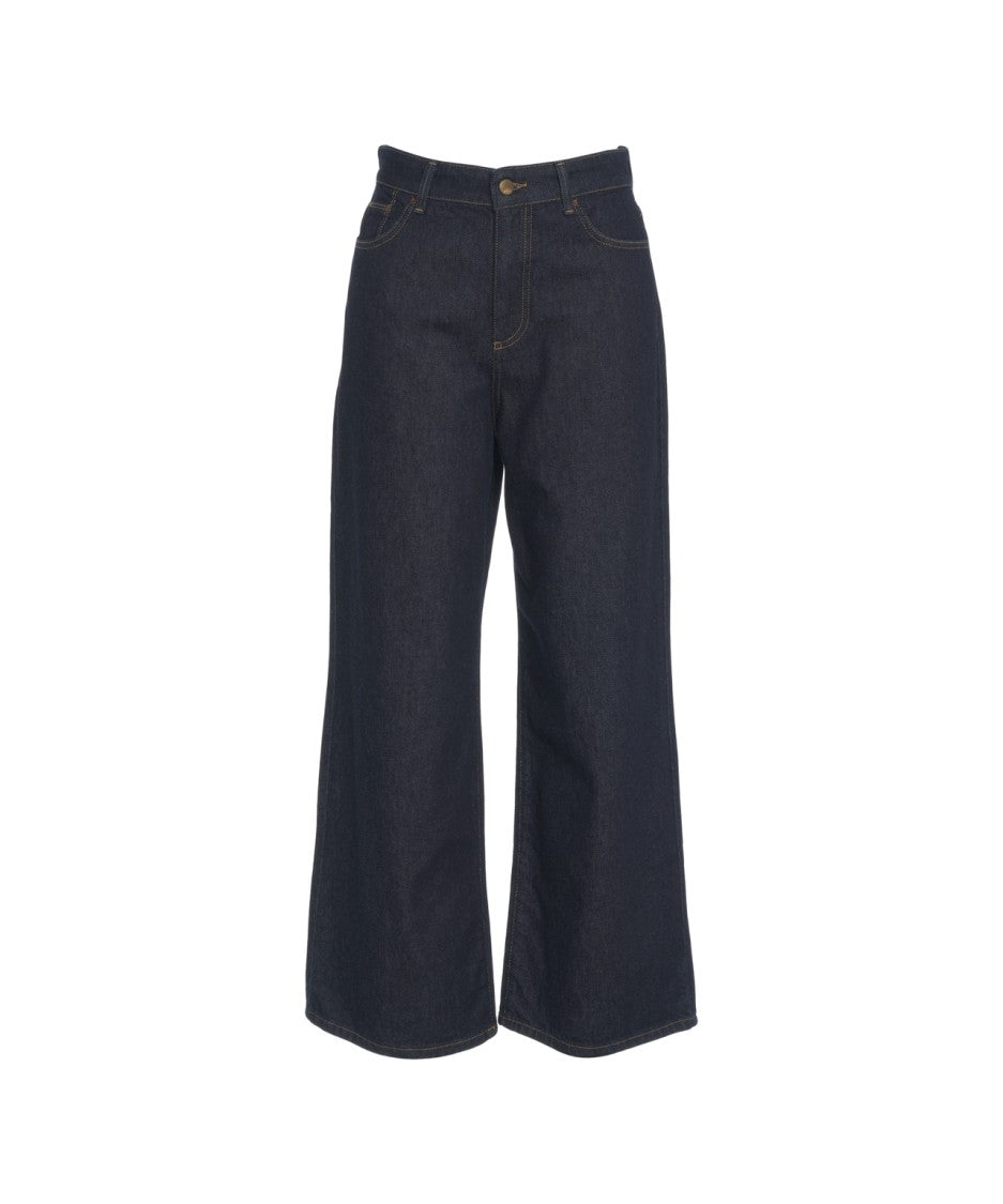 Ps. Don't Forget Me Dark Indigo Cropped Wide-Leg Jeans With Classic Five-Pocket Styling