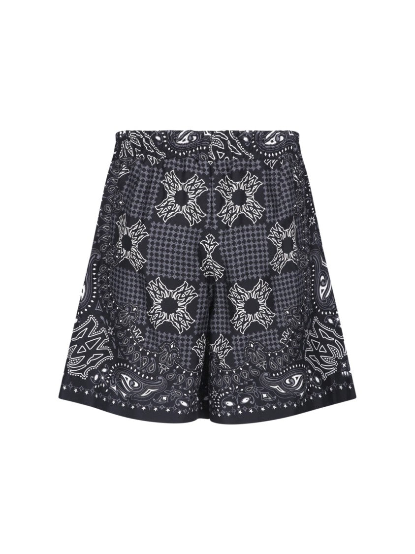 Amiri Black And White Paisley Print Shorts