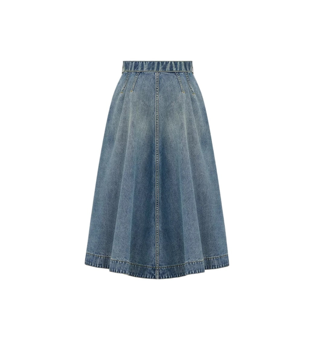 Christian Dior Flared Denim Button-Down Midi Skirt