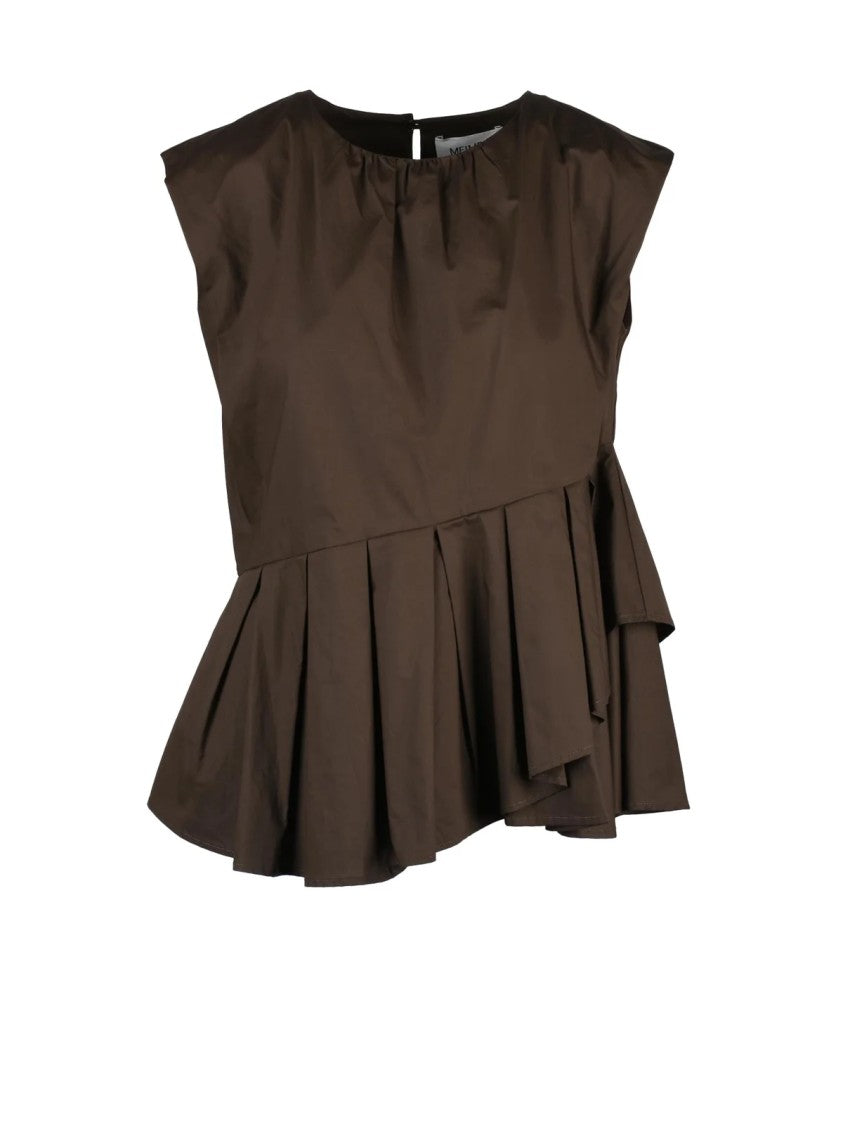 Meimeij Brown Asymmetrical Peplum Cotton Blouse