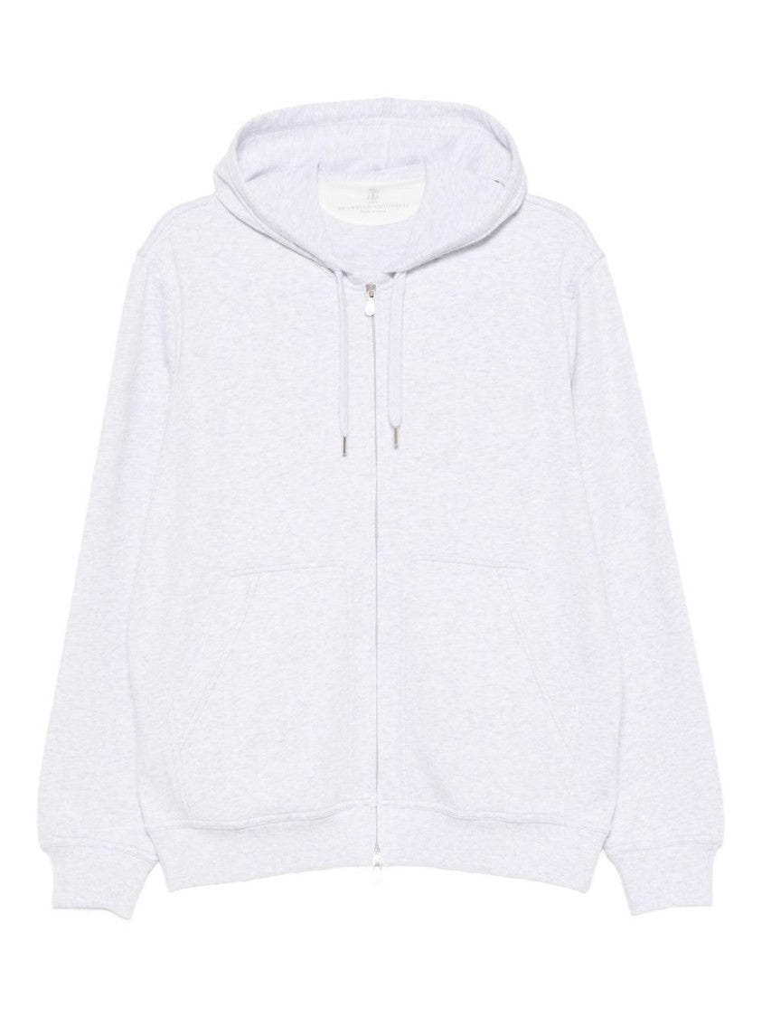 Brunello Cucinelli Light Grey Cotton Sweatshirt With Hood