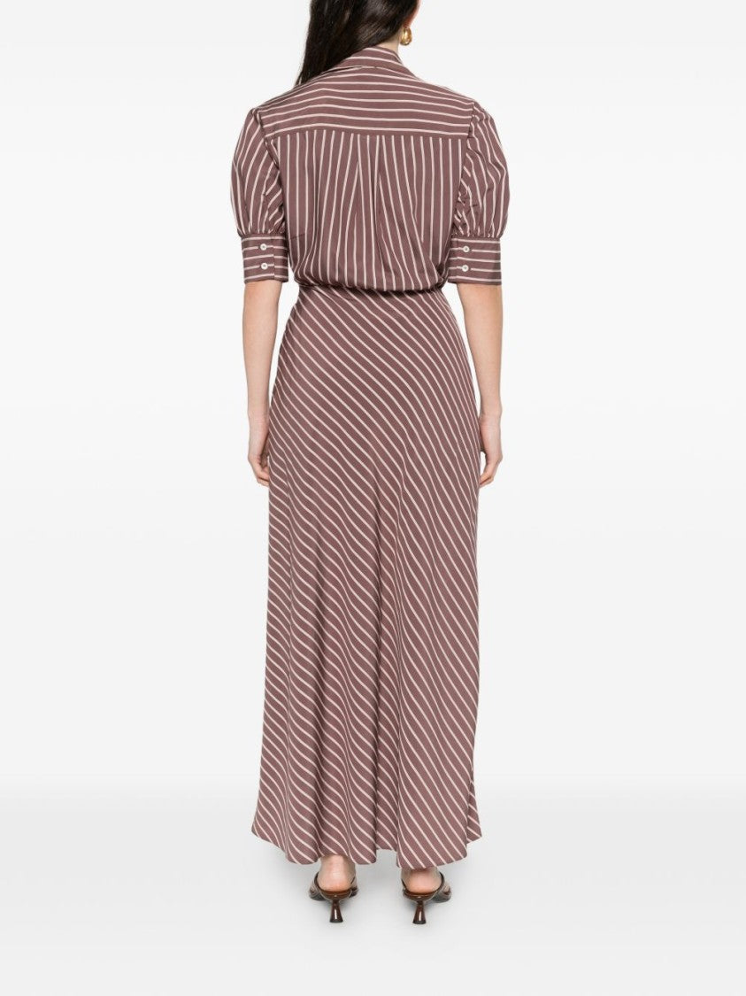 Pinko Brown Striped Open Collar Day Dress