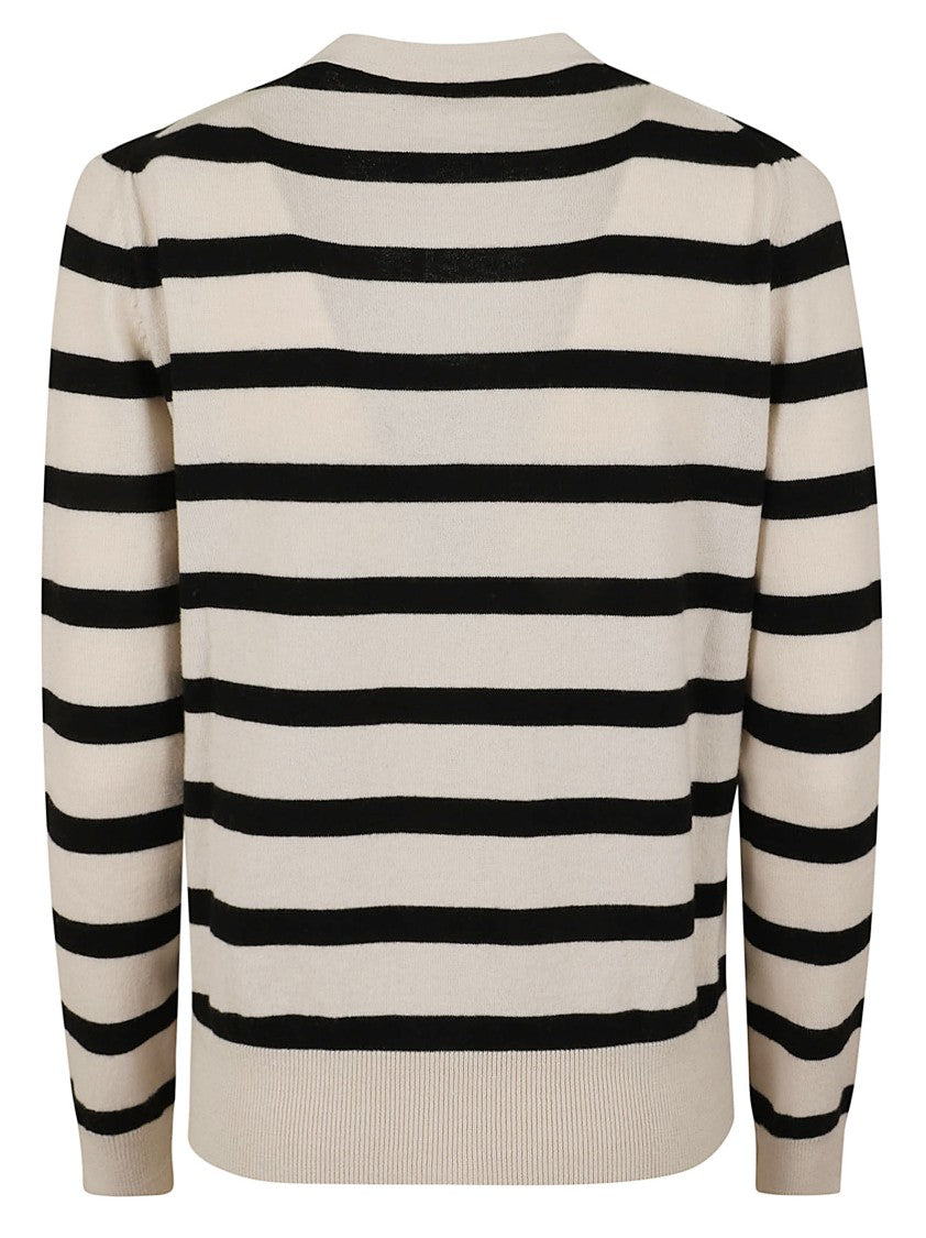 Max Mara Black White Ribbed Wool Cardigan
