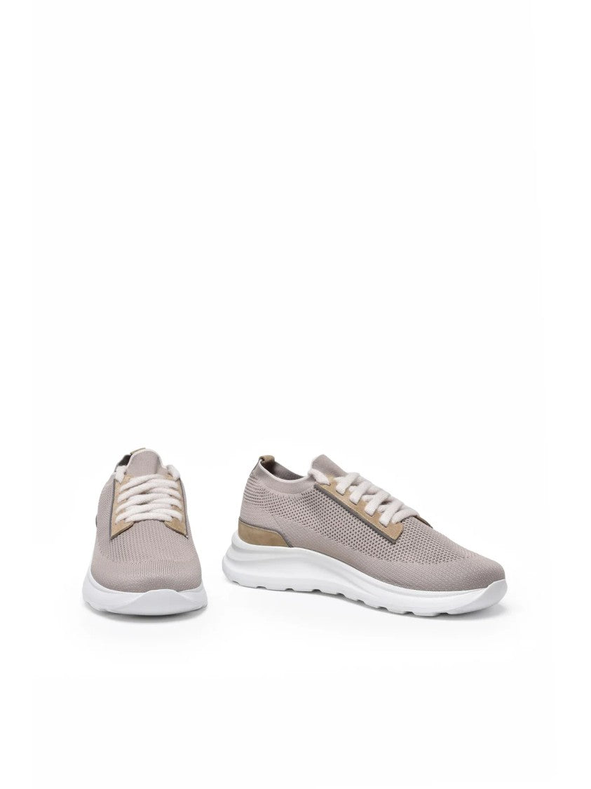 Eleventy Beige Leather-Blend Stretch Sneakers