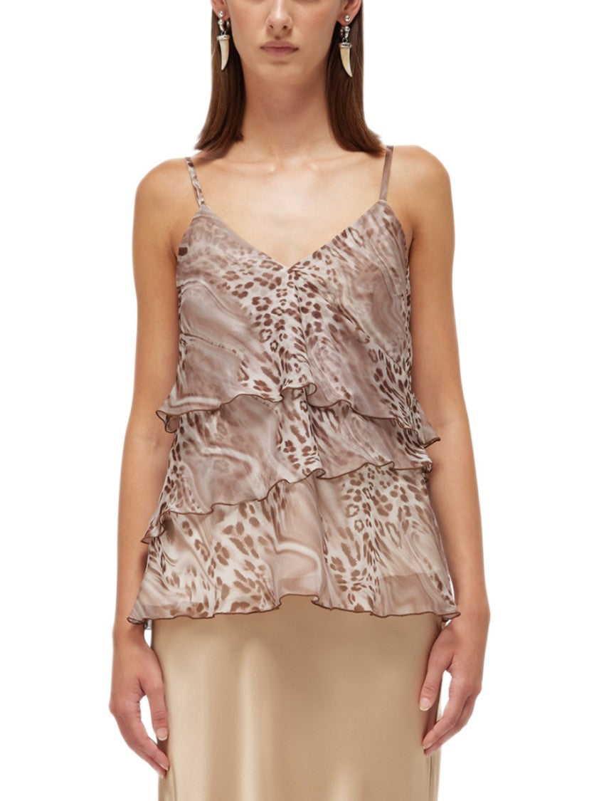 Blugirl Layered Ruffle Chiffon Top With Animal Print