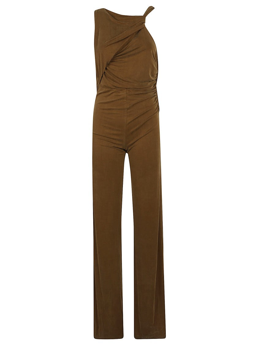 The Andamane One-Shoulder Brown Jumpsuit With Draped Design